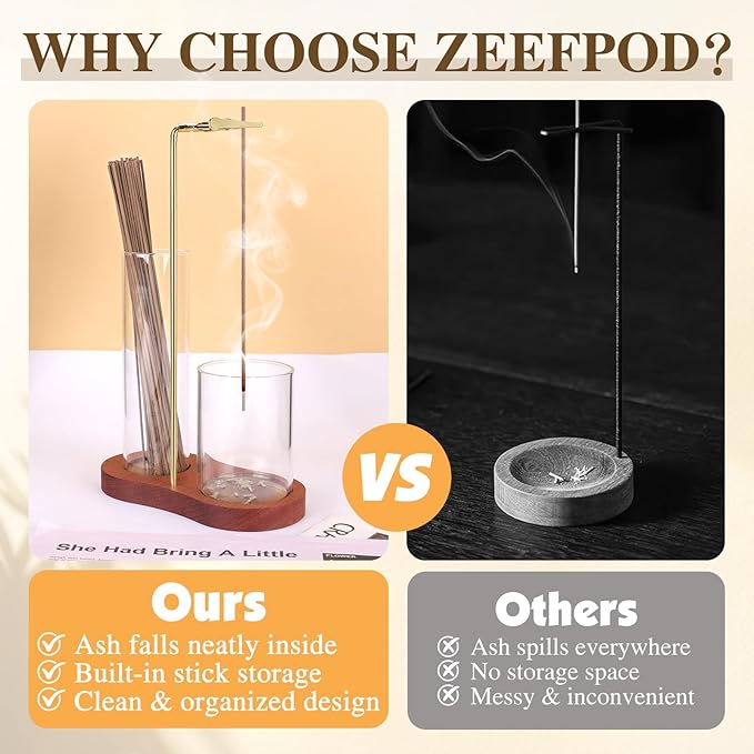 Incense Holder for Sticks, 2 in 1 Incense Stick Holder for Sticks with Glass Ash Catcher,Anti-Ash Flying No Mess Incense Burner，for Yoga Spa Meditation Home Decor(2 Pack)