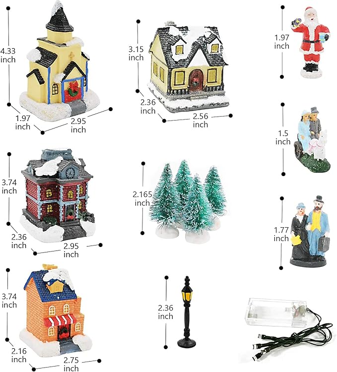 Christmas Village Sets-Christmas Decorations,LED Lighted Christmas Village Houses with Figurines, Christmas Village Collection Indoor Room Decor - Collectible Buildings