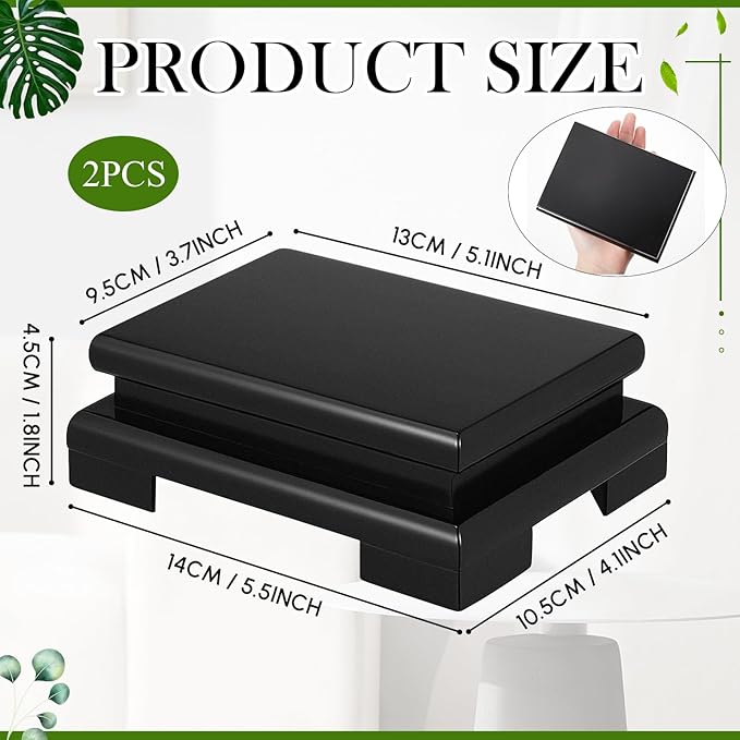 Chunful 2 Pcs Rectangle Wooden Display Stand 5.1 x 3.7 x 1.8 Inch Wood Vase Display Base Black Pedestal Stand Rectangle Vase Riser for Vases Teapot Trophy Collectibles Aquarium Lamp Home Decoration