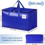 Moving Bags, Storage Bags with Sturdy Handles and Heavy Duty Zippers, Storage Totes for Space Saving, Moving & Storage, Collapsible Moving Supplies(100L, 6-Pack, Blue)
