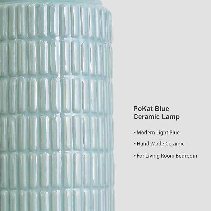 PoKat 23" Light Blue Table Lamps Set of 2, Modern Bedside Lamps for Bedroom, Coastal Ceramic End Table Lamps for Living Room, Ocean Nightstand New Home Decor Lamps