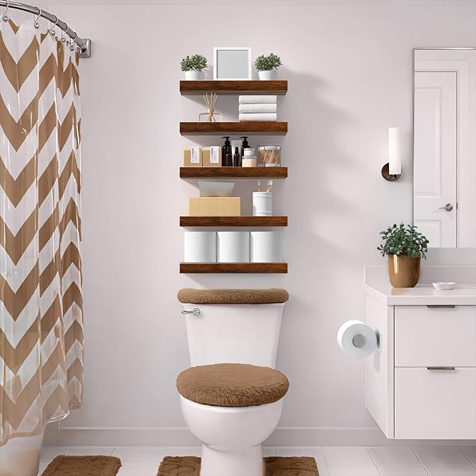 Sorbus Floating Shelves for Wall – 16 Inch Floating Shelf for Kitchen, Bedroom, Living Room, Bathroom, Home & Wall Decor - Mounted Bathroom Shelves with Invisible Brackets (Walnut, 4 Pack)