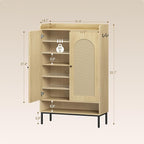 Shoe Cabinet with Doors, 7-Tier Shoe Storage Cabinet with Adjustable Shelves, Wooden Shoes Organizer Cabinets with Top Storage Layer, 28-32 Pairs, for Entryway, Hallway, Rattan SR68702Y