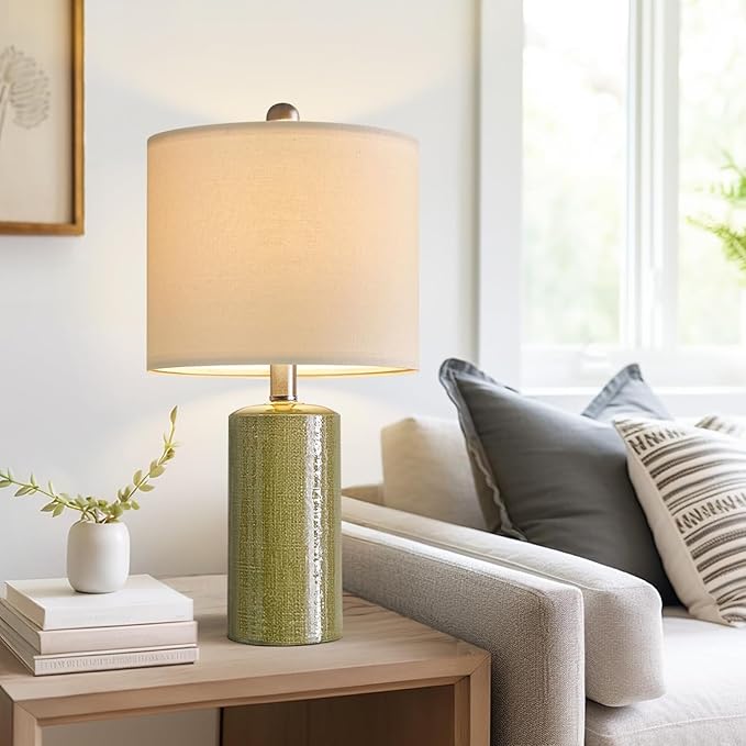 G-SAFAVA 20.25" Small Single Table Lamp for Bedroom Modern Ceramic Nightstand Lamp Farmhouse Bedside Lamp Boho Living Room End Side Table Lamp, Green