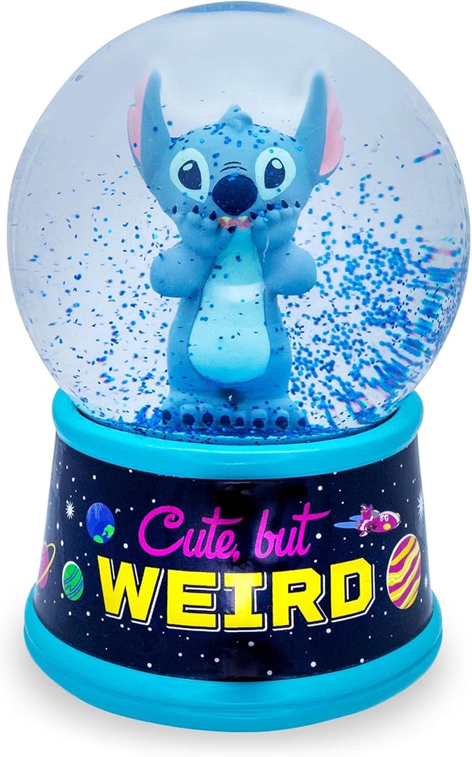 Disney Lilo & Stitch Cute But Weird Light-Up Adult Snow Globe with Swirling Glitter Display Piece | 6 Inches Tall