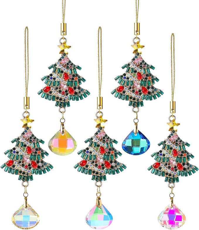 5Pcs Hanging Christmas Ornaments Christmas Tree Crystal Drop Pendant for Thanksgiving Xmas Wedding Party Gifts Crystal Suncatchers Indoor Home Decor