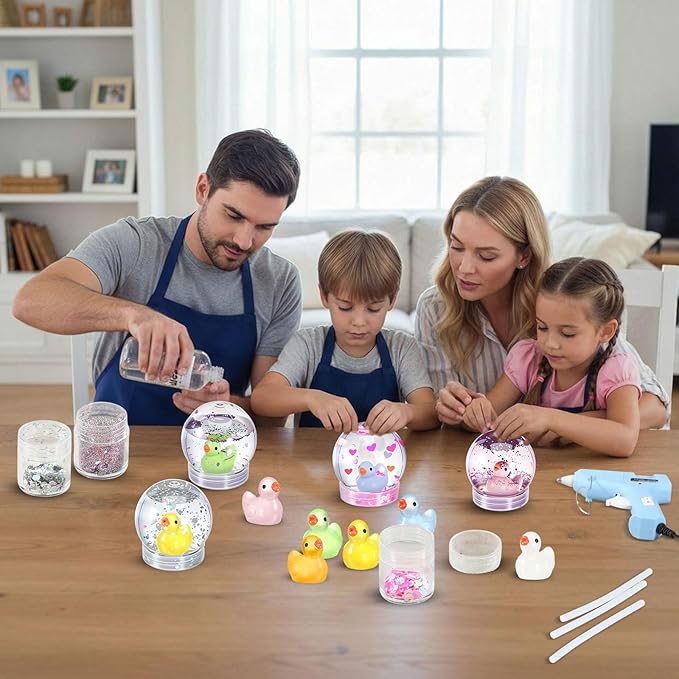 12 Sets DIY Duck Snow Globe Kit for Kids, 12 Globe Bottles, Glow in The Dark Duck Figurines, Glitter Sequins & Mini Hot Glue Gun, Summer Fun Craft Activity Set, Birthday Party Favor Gift