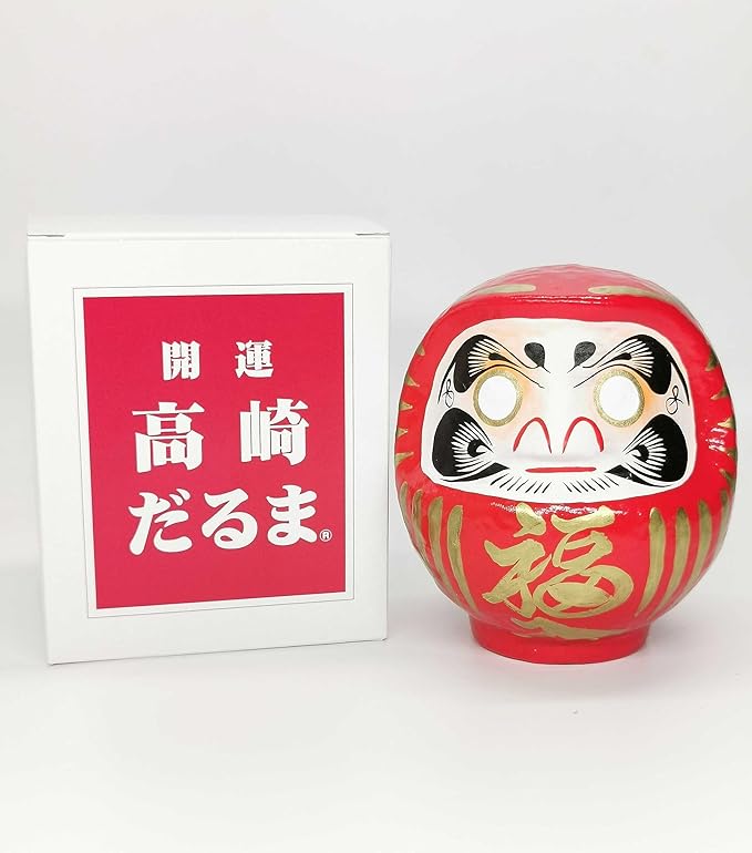 Japanese Daruma Doll 4.7 inch Red, Takasaki Handmade Good Luck Ornament for Display and Goal Setting, Traditional Craft from Japan