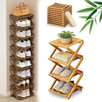 DDRIC The 9-Tier No-Assembly Bamboo Rack, Foldable 9 Tier Bamboo Shoe Rack with Collapsible Vertical Design, Space-Saving Shoe Storage Shelf for Entryway Closet Dorm, No-Tool Assembly (Nuture,4)