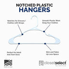 Plastic Hangers 50 Pack, Strong Space Saving Clothes Hanger, Made in USA, Perfect Shirt or Coat Plastic Hanger, with Shoulder Grooves, White, Notched