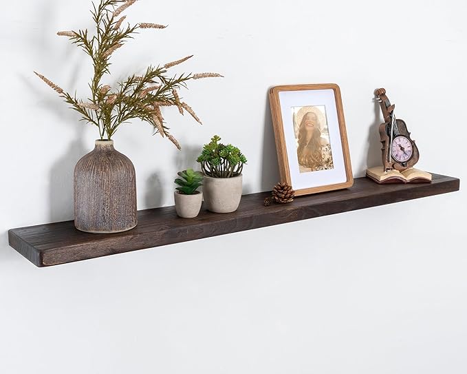 Marsmiles 48 inch Floating Shelves for Wall Solid Elm Wood Wall Mounted Shelves|Rustic Long Floating Shelves with Invisible Bracket for Bathroom Kitchen|Rounded Edge|Walnut, 1 Pack