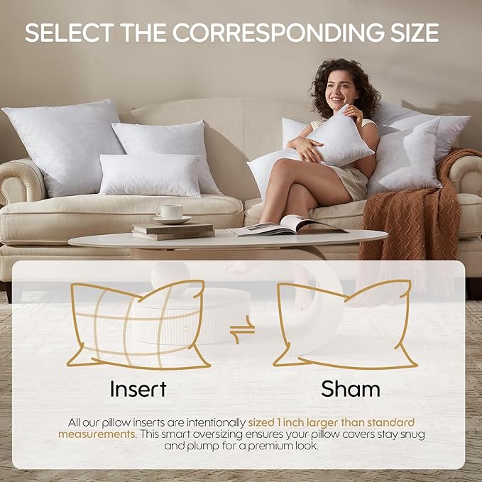 Feather Throw Pillow Inserts Set of 4, Soft Fluffy Rectangle 12 x 20 Inches Decorative Pillow Insert, Feather and Down Filled Euro Pillows for Bed, Couch and Cushion