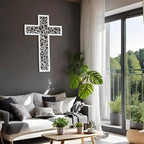 WORGO White Metal Cross Wall Decor Iron Christian Cross for Home Church, Hollow Out Artistic Hanging Ornament, Crosses Wall Decor for Living Room, Bedroom, Decorative Thankful Religious Gift 29.9x19.8 inch