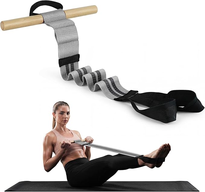 Pedal Resistance Bands with Handles, Upgrade Adjustable Manual Tension Training Pedal, Fabric Resistance Band with Wood Handles, Multifunction Fitness Bands for Abdomen, Waist, Arm, Leg