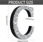 Qunclay 8'' Silver Crystal Diamond Bling Letters Crushed Diamond Decoration Wooden Glitter Letter with Screw and Hooks Rhinestone Gift for Wedding Y2k Mcbling Bedroom Wall Decor (Letter C)