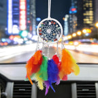Pretty Jolly Crystal Stone Small Dream Catchers Rainbow Feathers Mini Dreamcatchers with Beads for Cars Rear View Mirror Hanging Decoration Good Luck Travel Charm Bedroom Ornaments for Women Girls