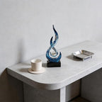 Modern Abstract Art Table Decoration,Resin Flame Statue Modern Centerpiece Ornaments for Living Room Great Gift Idea Home Decor,Collectibles (Blue foil)
