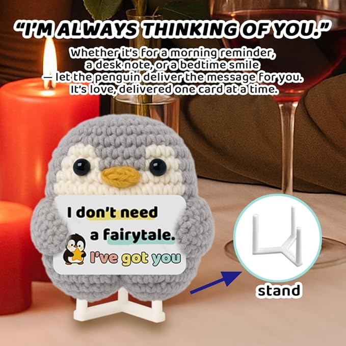 Crimmy Love Romantic Gifts for Him Her Boyfriend Girlfriend, Crochet Penguin Anniversary Birthday Present for Women Men, Christmas Valentines Gift for Couples Wife Husband (Grey Love Penguin)