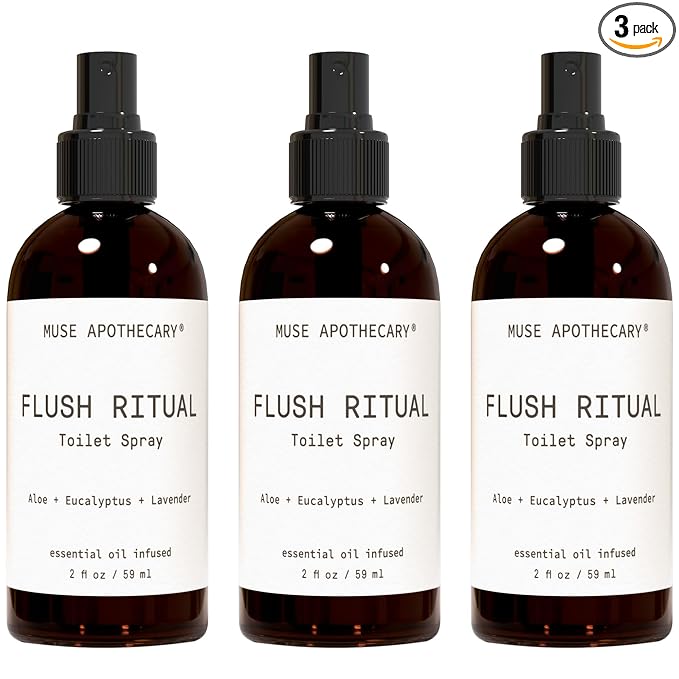 Muse Apothecary Flush Ritual - Aromatic & Refreshing Toilet Spray, Use Before You Go, 2 oz, Infused with Natural Essential Oils - Aloe + Eucalyptus + Lavender, Pack of 3