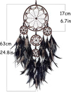 Large Dream Catcher Wall Decor Black Dream Catchers with Wooden Bead Handmade Feather Dreamcatcher Wall Hanging Ornament for Bedroom Living Room Home Decor