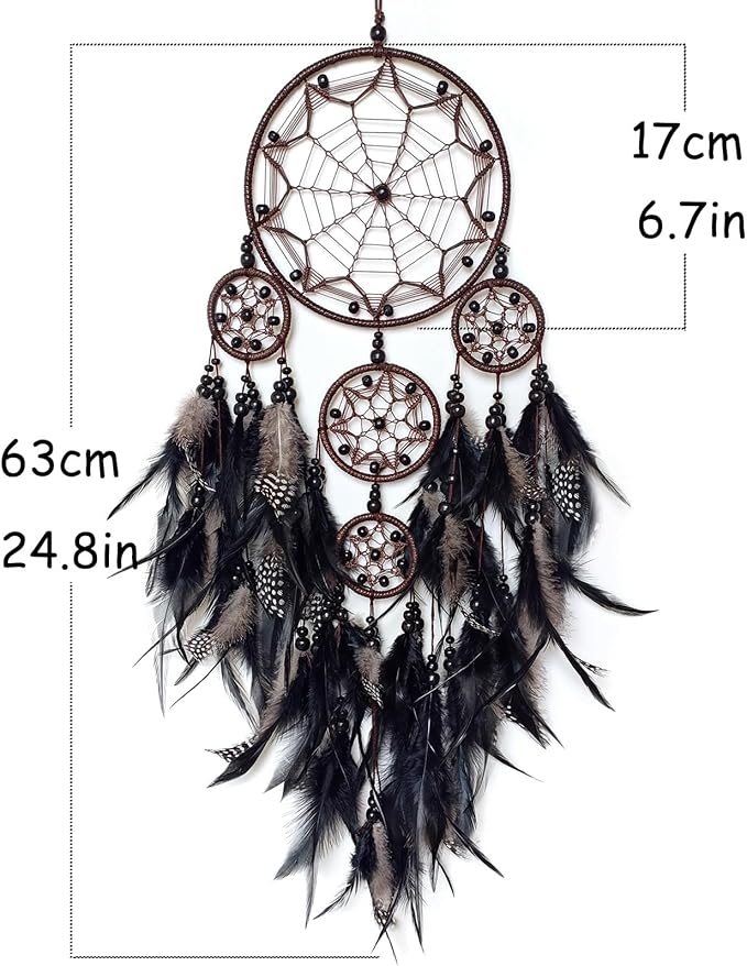 Large Dream Catcher Wall Decor Black Dream Catchers with Wooden Bead Handmade Feather Dreamcatcher Wall Hanging Ornament for Bedroom Living Room Home Decor