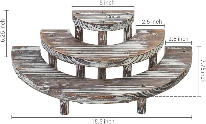 MyGift 3 Tier Rustic Dessert Stand, Torched Wood Semicircle Cupcake Display Risers