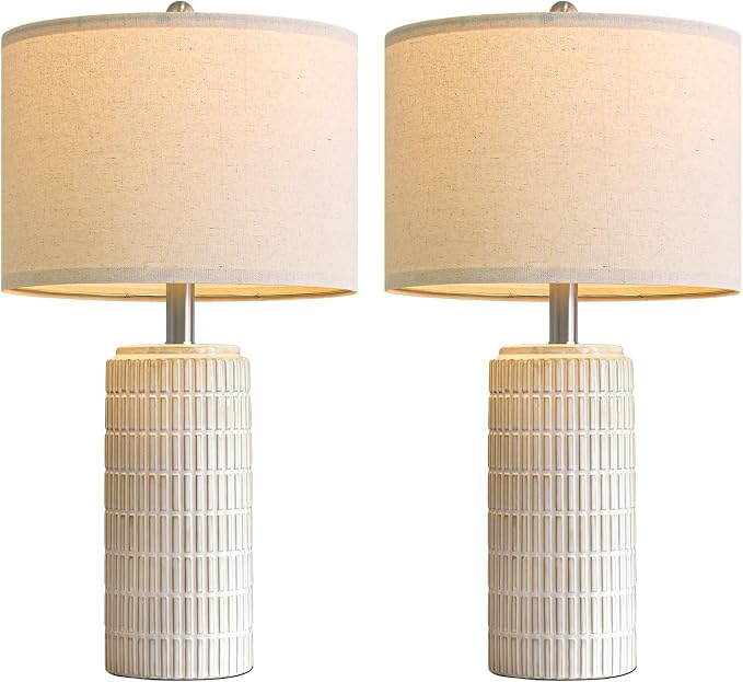 PoKat 23'' Dimmable Table Lamps with Remote for Living Room, Modern Stepless Adjustable Bedside Lamps Set of 2 for Bedroom, Nightstand Lamps for Office Nursery Desk Console Kids, White (No Battery)