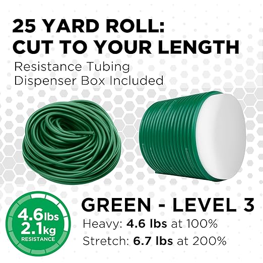 THERABAND Latex Resistance Tubing, Green, Heavy, Level 3, 25 ft Roll, Professional Grade for Upper and Lower Body Workouts, Cut-to-Length, Color-Coded Resistance Levels