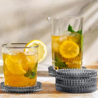 Modern Clear Coaster Set of 5- Glass Coasters for Drinks Crystal Coasters Round Cup Coasters Coffee Table Decor for Office, Kitchen, Bar, Dining Room, Living Room, Patio (Clear Black)