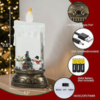 Eldnacele Christmas Music Snow Globe Lantern with Timer Battery Operated & USB Powered Lighted Snowman Deer Singing Snow Globe Candle Lamp Spinning Water Glitters Indoor Christmas Decorations