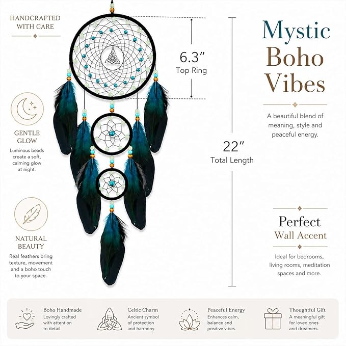 Dream Catchers Handmade Feather Native Home Wall Decoration Blue Black