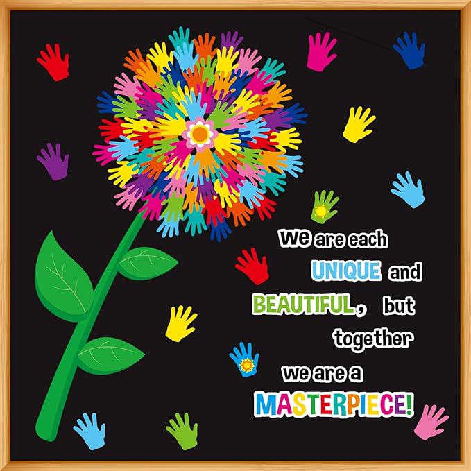 gisgfim Classroom Bulletin Board Decoration Set Wall Door Decor Hands Tree Colorful Handprint Classroom Decorations for Kindergarten Preschool Elementary Middle School(We are Each Unique and...)