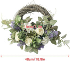 19in Artificial White Silk Rose Hydrangea Wreath with Blueberry, Lifelike Eucalyptus Leaves Rattan Garland Spring Summer Decorative Wreath for Wedding Arch Front Door House Wall Decor
