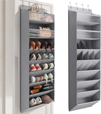 16-20 Pairs Over the Door Shoe Organizer, Clear Pockets Shoe Rack for Closet Door, Hanging Shoe Rack for Boots, Behind the Door Shoe Holder Fit All the Family's Sneakers, Boots, Heels, Grey