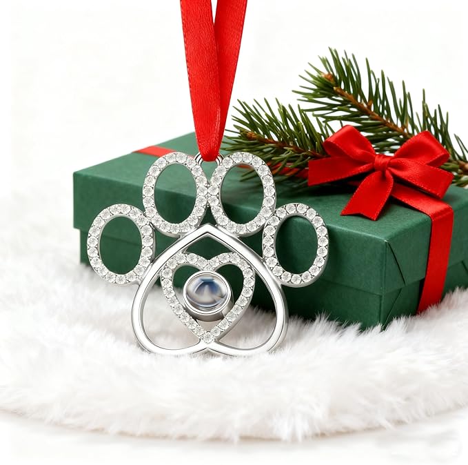 Set of 3 Christmas Hanging Ornaments - Silver Pawprint Christmas Ornaments Tree Decor for Xmas Tree Gift Decorative Hanging Ornaments Hanging Pendants (3, Silver Pawprint)