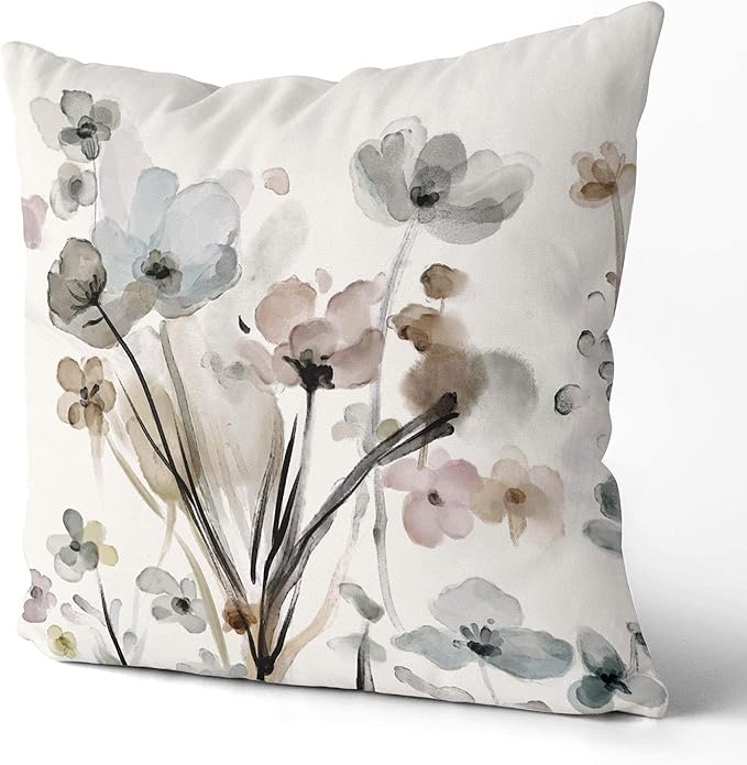 Flower Throw Pillow Covers 20x20 Set of 2, Cozy Flowers Pillow Cushion Cases, Modern Decorative Square Pillowcases for Sofa Couch Bedroom Living Room Car Seat