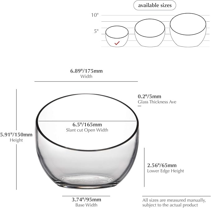 WGV Slant Cut Bowl Glass Vase Bulk, Width 7", Height 6", Clear Terrarium, Candy Dish, Fruit Jar, Floral Container for Wedding Party Event, Home Office Decor, 8 Pieces