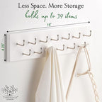 Treehouse Belt Organizer Rack, Holds Over 28 Large Belts, Sturdy Metal & Solid Wood Storage Holder for Closet, Versatile, Wall Mounted Belt & Tie Display Hanger for Bedroom - (White)16''L x4.25''H