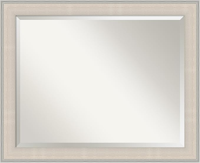 Amanti Art White Wall Mirror 26x32 Cottage White Silver Rectangle Bathroom Mirror for Wall Decor Living Room, Large Cottage Wood Frame, Hangs Horizonally and Vertically, Bathroom Decor, Beveled Edge