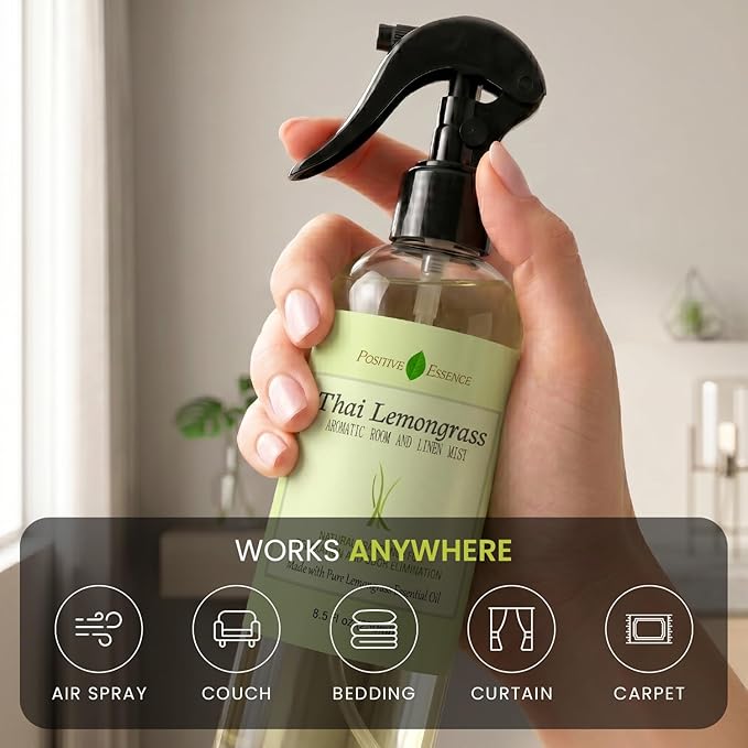 Thai Lemongrass Linen and Room Spray, Natural Air Freshener Made with Pure Lemongrass Essential Oil, Bathroom Air Freshener or Calming Pillow Spray (8.5 fl oz)