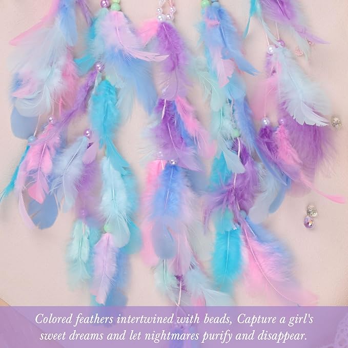 Pretty Jolly Dreamy Girls Butterfly Dream Catcher Wall Decor Fairy Colored Feathers Baby Dreamcatcher Handmade Home Décor Wall Hanging for Nursery Bedroom Girls Birthday Gift
