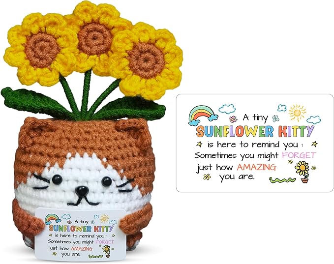 OASSIE Kindergarten Graduation Gifts for Kids - Positive Crochet Animals Sunflower Cat - 6 8 10 12 Years Old Birthday End of Year Preschool Teen Girl Boy Gifts Trendy Stuff for Kids Teens