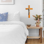 KUXBET Crucifix Wall Cross Wooden Jesus Christ Catholic Hanging Wall Cross for Home Decor 10 Inch Cross For Wall Golden Oak (10" L x 4.9" W)