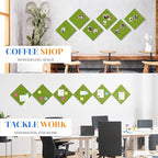 DOLLAR BOSS Felt Cork Board Tiles, 6 Packs 12" x 12" 1/2" Thick Cork Bulletin Board Self Adhesive Corkboards for Walls with 60 Pushpins for Home Office Kitchen School Decor Display, Green