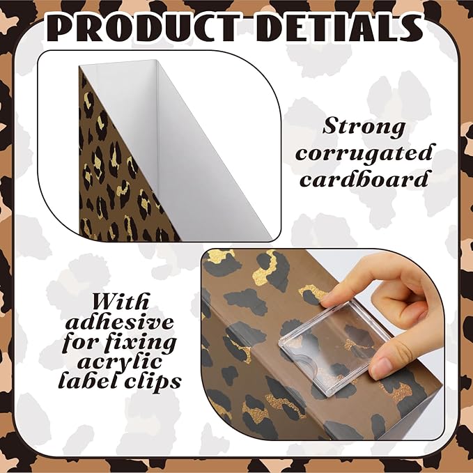 AmazingSpark Set of 4 Leopard Print Magazine Holder Decorative Foldable Magazine Storage Boxes with Acrylic Label Holders Coquettish Boho Organizer for Office Home Organization Storage
