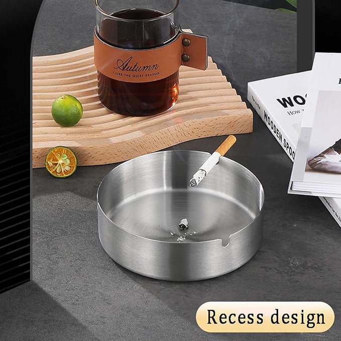 Ashtray Stainless Steel Cigarette Ashtray Ash Tray for Cigarettes 2 Pack (Silver, 3.15in)