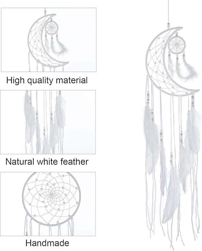 Jetec 3 Pcs Dream Catcher Moon Sun Star Design Handmade Traditional Craft Ornament Wall Art Hanging Home Decoration for Bedroom Room Decor Wedding Halloween Christmas Decorations Gift(White)