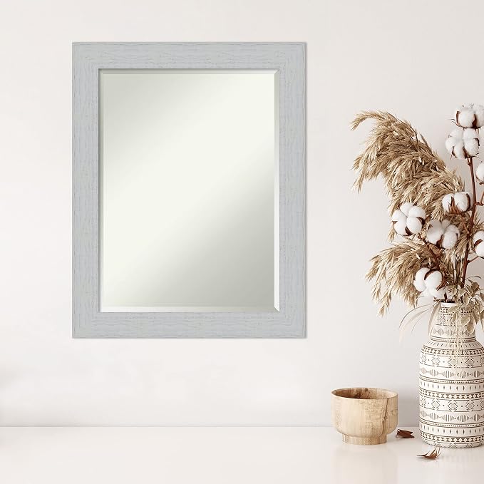 Amanti Art White Wall Mirror 28x22 Shiplap White Rectangle Bathroom Mirror for Wall Decor Living Room, Medium Cottage Wood Frame, Hangs Horizonally and Vertically, Bathroom Decor, Beveled Edge