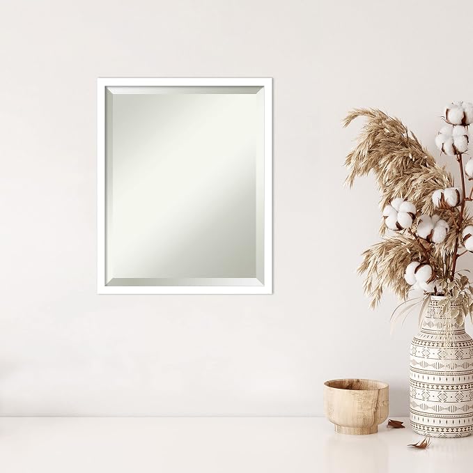 Amanti Art White Wall Mirror 21x17 Svelte White Rectangle Bathroom Mirror for Wall Decor Living Room, Small Modern Wood Frame, Hangs Horizonally and Vertically, Bathroom Decor, Beveled Edge