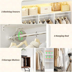 Cyclysio 4FT Small Closet System, 80"H Closet Organizer System with 4 Closets Rods & 3 Shelves, 48" Closets Organizers and Storage for Small Bedrooms, Laundry Rooms, Cloakrooms, White